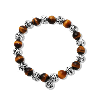 Tiger-Eye High Polished Bead (8mm) & LH Scroll Bead  Stretch Bracelet
