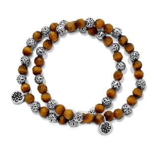 Tiger-Eye & LH Scroll Bead Alternating Bracelet as 2-Set