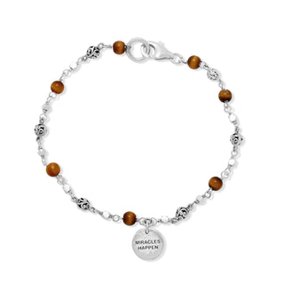 "Miracles Happen" Tiger-Eye Bead & LH Scroll Single Strand Bracelet