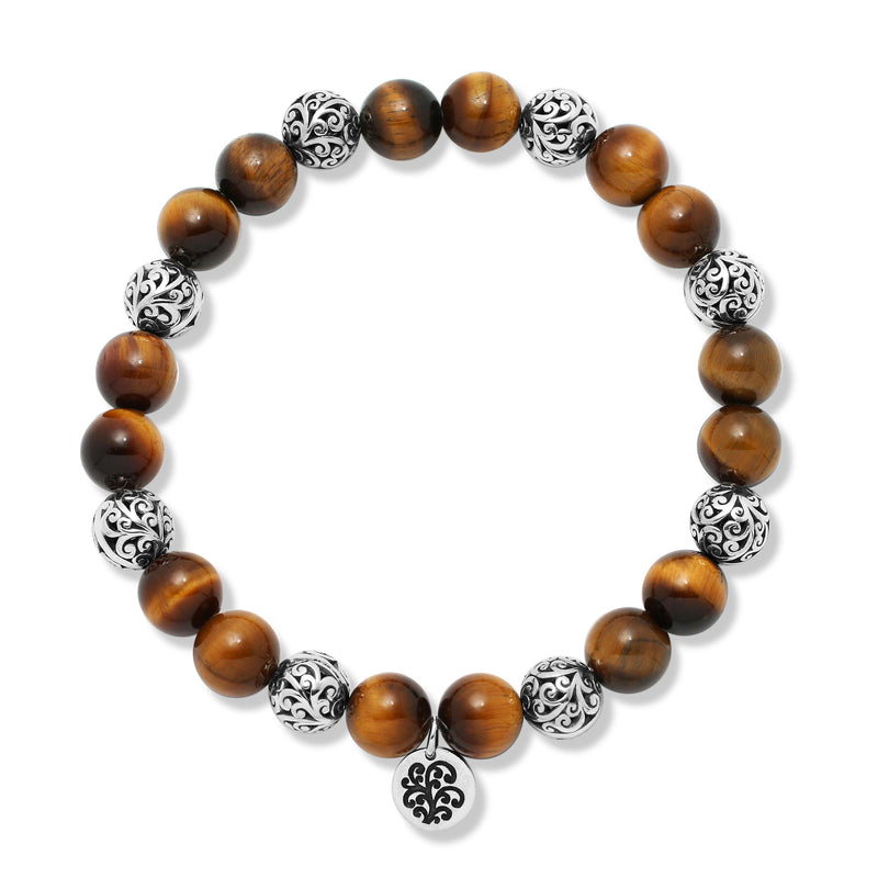 Lois Hill Sterling Silver Bracelet with Stone Bead Tiger Eye