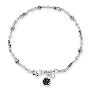Delicate LH Scroll Bar & Hammered Bead Bracelet