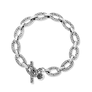 LH Scroll Domed Oval Link with Hammered Flat Connector Bracelet
