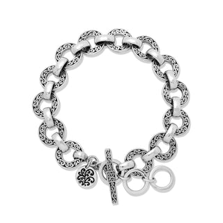 LH Scroll Flat Round Link Bracelet