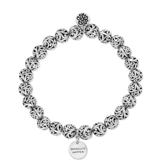"Miracles Happen " Charm, 8mm LH Scroll Bead Stretch Bracelet