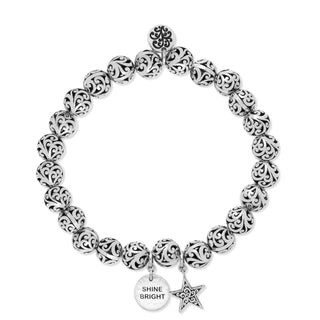 "Shine Bright" and Star Charm, 8mm LH Scroll Bead Stretch Bracelet