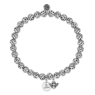"Be the Change " and Bee Charm, 6mm LH Scroll Bead Stretch Bracelet