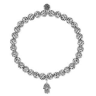 Hamsa Charm, 6mm LH Scroll Bead Stretch Bracelet
