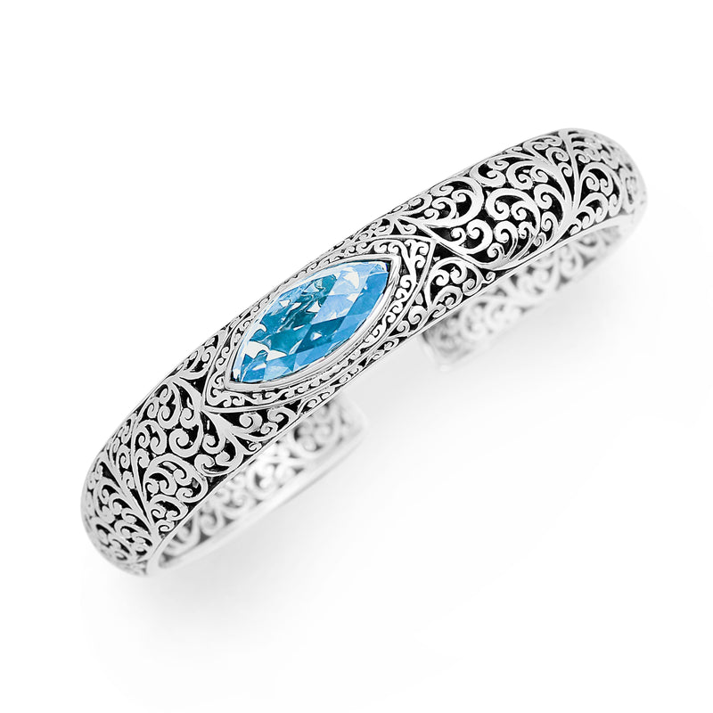 Classic Cutout Hinged Cuff with Marquise Blue Topaz