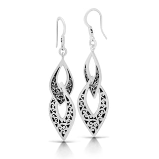 LH Granulated & Hand Carved Scroll Double Dangle Earrings