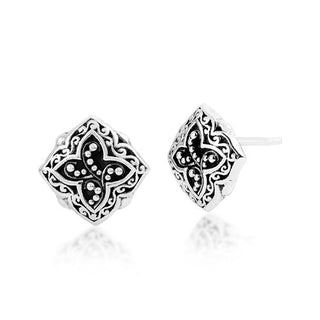 Lois Hill Signature Scroll and Granulation Alhambra Stud Earrings