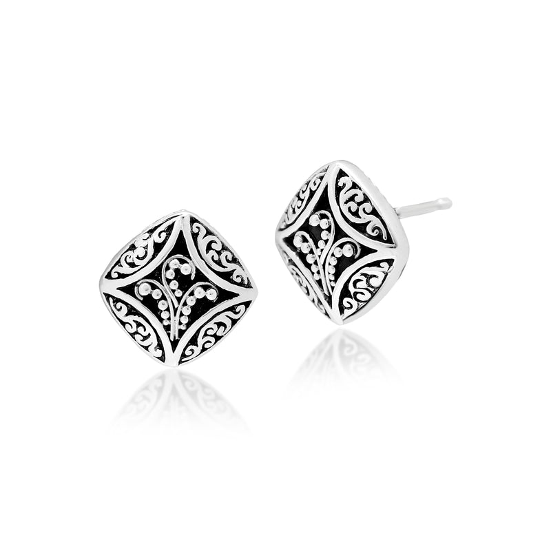 Granulated Alhambra with LH Scroll Accent Stud Earrings