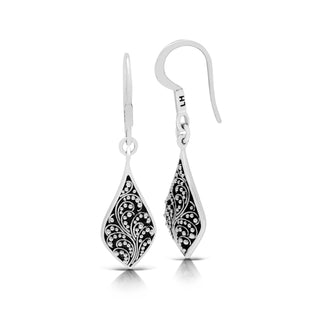LH Carved Scroll & Granulated Marquise (10*20mm)  Fish Hook Earrings