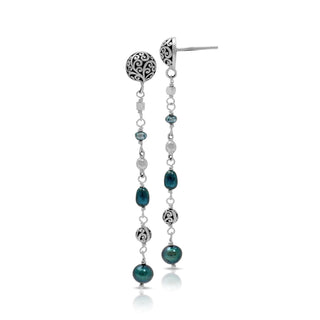 Blue Pearl Bead (6mm) & LH Scroll Single Strand with Drop Earrings