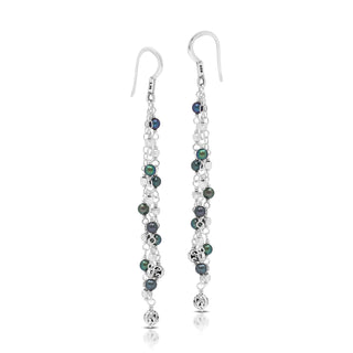 Blue Pearl Combined with LH Scroll Beads (3mm) Waterfall French Wire Earrings