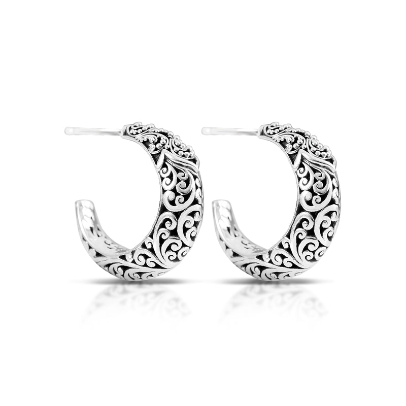 LH Signature Scroll with Granulated Accent Small (20mm) Hoop Earrings