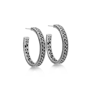Textile Weave with Carved Inside Medium (30mm) Hoop Earrings