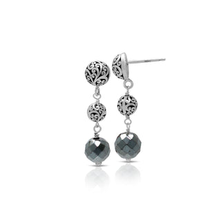 Hematite and LH Scroll Beads Dangle Post Earrings