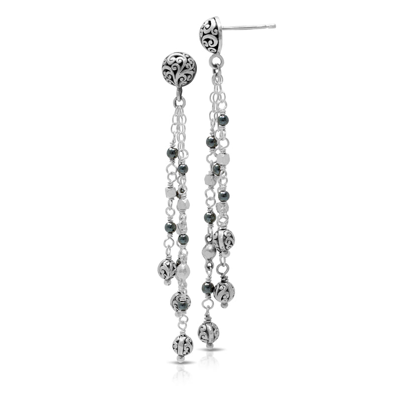 Hematite and LH Scroll Beads Waterfall Dangle Earrings