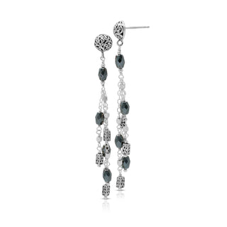 Hematite Barrel Beads & LH Scroll Bars Waterfall Dangle Earrings