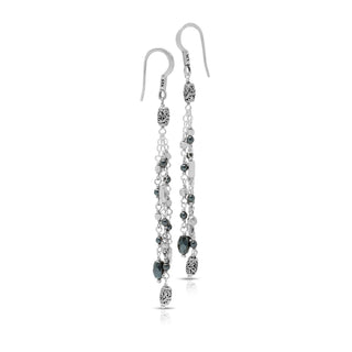 Hematite and LH Scroll Barrel Beads Waterfall Earrings
