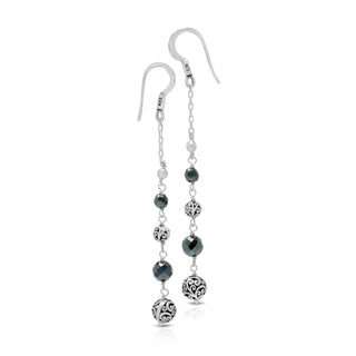 Hematite & LH Scroll Ball Linear Drop Earrings