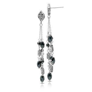 Hematite Barel & LH Scroll Bars Three Strands Post Earrings