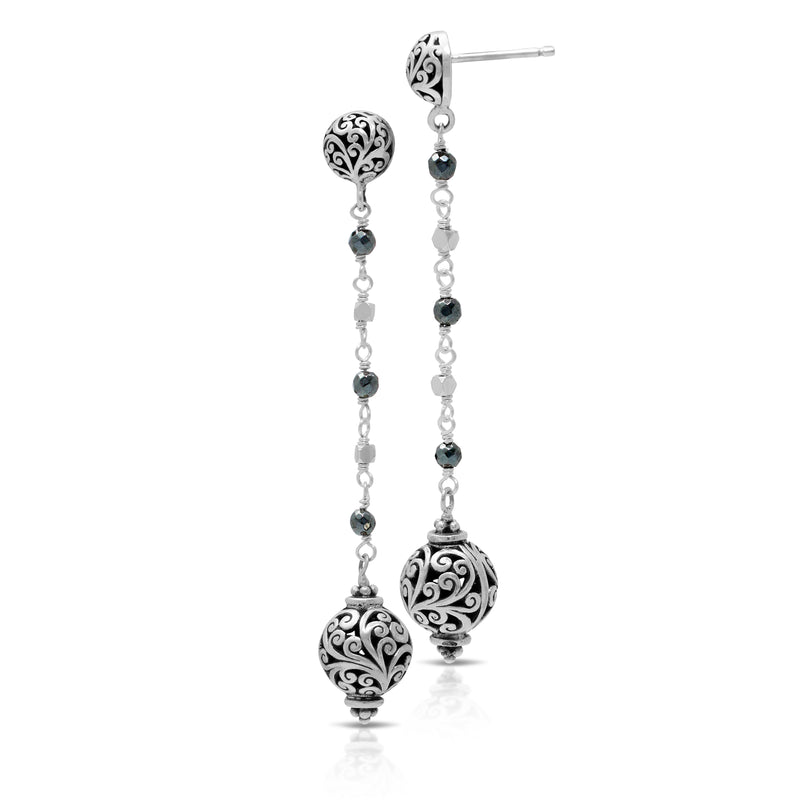 Hematite Beads with Bobble Drop Post Earrings