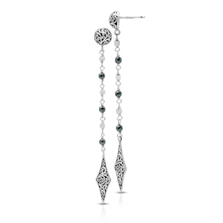 Hematite Beads with Diamond Shape Dangle Linear Drop Earrings