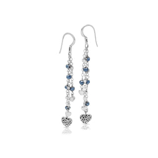 Dark Blue Pyrite Heart 3 Strand Earrings