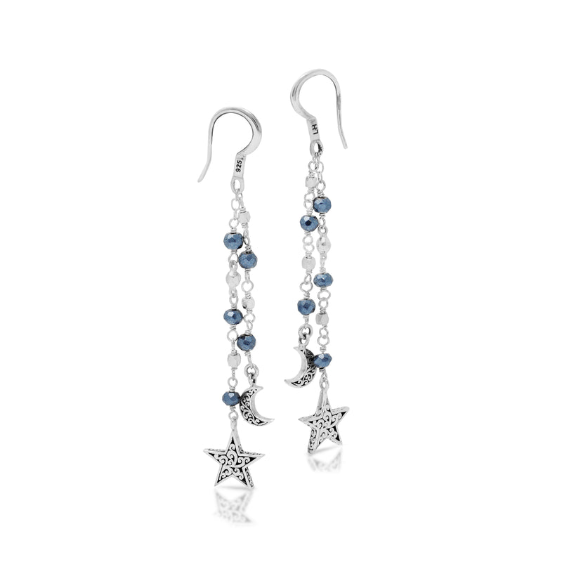 Dark Blue Pyrite Star & Moon Earrings