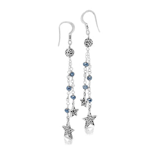 Dark Blue Pyrite Double Strand Star Earrings