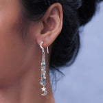 Light Blue Pyrite Triple Stand Moon & Star Earrings