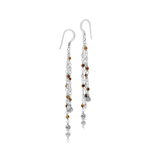 Tiger-Eye Bead Wire-Wrapped Drop Fishook Earrings