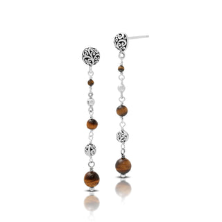 Tiger-Eye & LH Scroll Beads Linear Drop Earrings