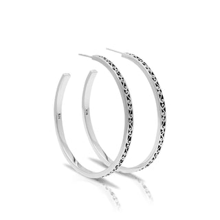 Hand Carved LH Scroll (50mm) XL Hoop Earrings