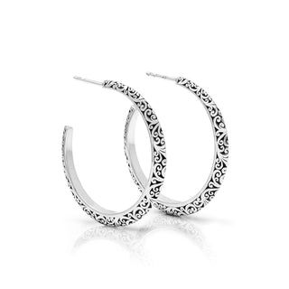 Intricate LH Scroll Tapered Medium (35mm) Hoop Earrings