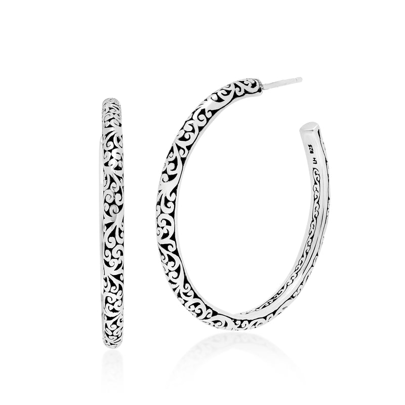 LH Signature Scroll Rounded Hoop Earrings