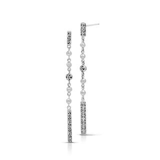 Delicate LH Scroll Bar & Hammered Bead Dangle Earring