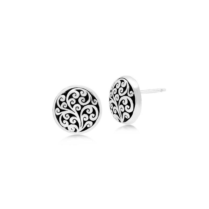 Domed Round LH Scroll Stud Earrings
