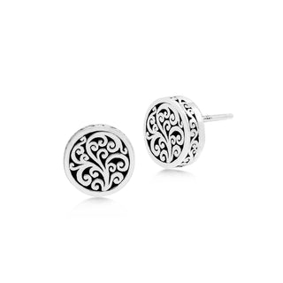 LH Intricate Scroll Flat Round Stud Earring 10mm