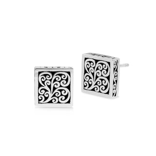 LH Intricate Scroll Flat Square Stud Earring 13mm