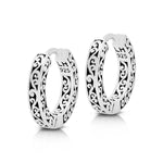 Classic LH Scroll Square Sided Small Hoop Earrings with Hinge (Diameter 14mm)