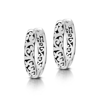 Classic LH Scroll Rounded Small Hoop Earrings with Hinge (Diameter 14mm)