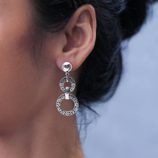 LH Scroll Flat Round Link Double Drop Earring