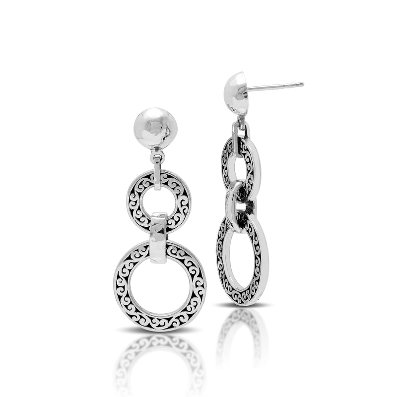 LH Scroll Flat Round Link Double Drop Earring