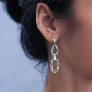Double Oval Link LH Scroll Drop Earrings