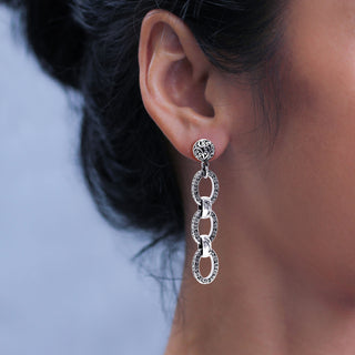 LH Scroll Square Sided Oval Link Stud Earrings
