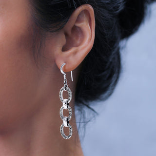 LH Scroll Square Sided Oval Link Drop Earrings