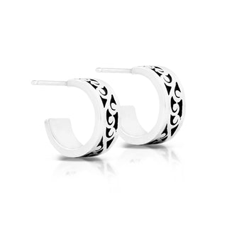 Hand Carved LH Scroll Small (15mm) Hoop Earrings