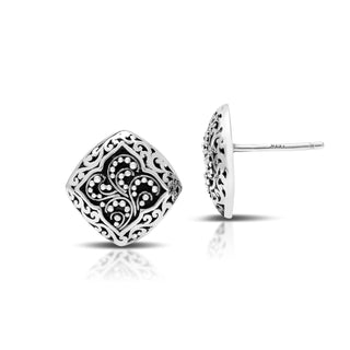 Granulated Cushion & Scroll Border Stud Earrings